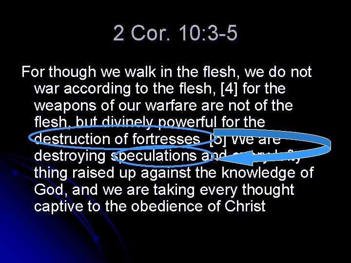 2 Cor. 10: 3 -5 For though we walk in the flesh, we do