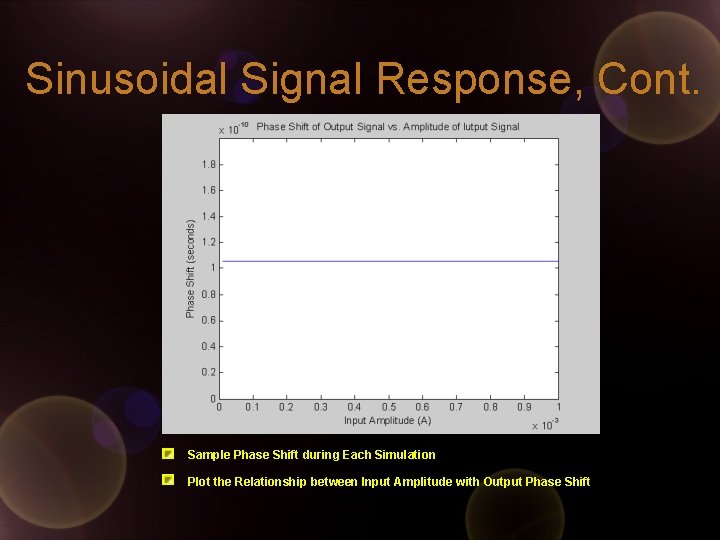 Sinusoidal Signal Response, Cont. Sample Phase Shift during Each Simulation Plot the Relationship between