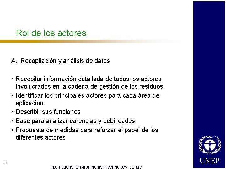 Rol de los actores A. Recopilación y análisis de datos • Recopilar información detallada