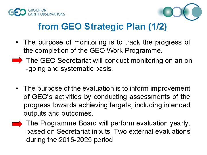 from GEO Strategic Plan (1/2) • The purpose of monitoring is to track the