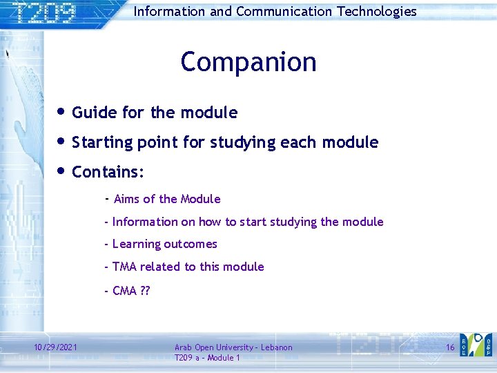 Information and Communication Technologies Companion • Guide for the module • Starting point for