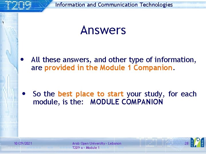 Information and Communication Technologies Answers • All these answers, and other type of information,