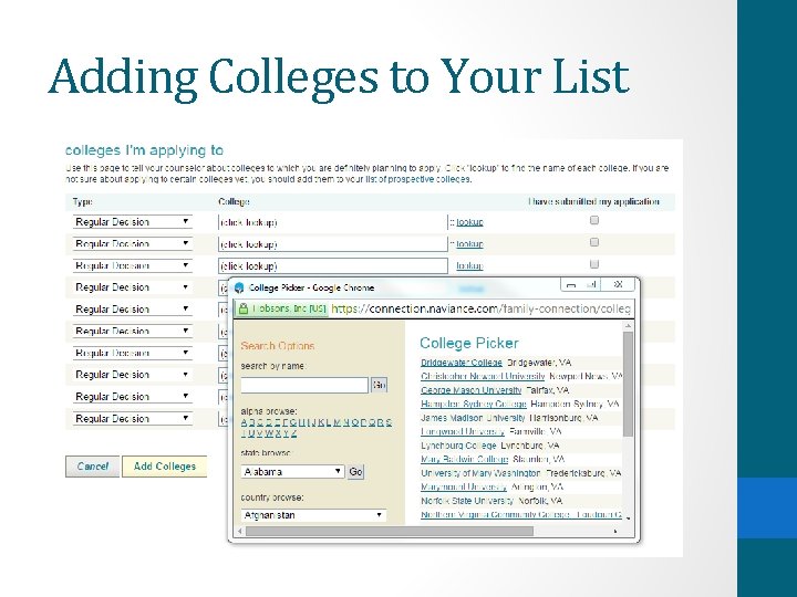 Adding Colleges to Your List 