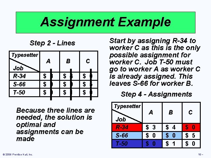 Assignment Example Step 2 - Lines Typesetter Job R-34 S-66 T-50 A $ $