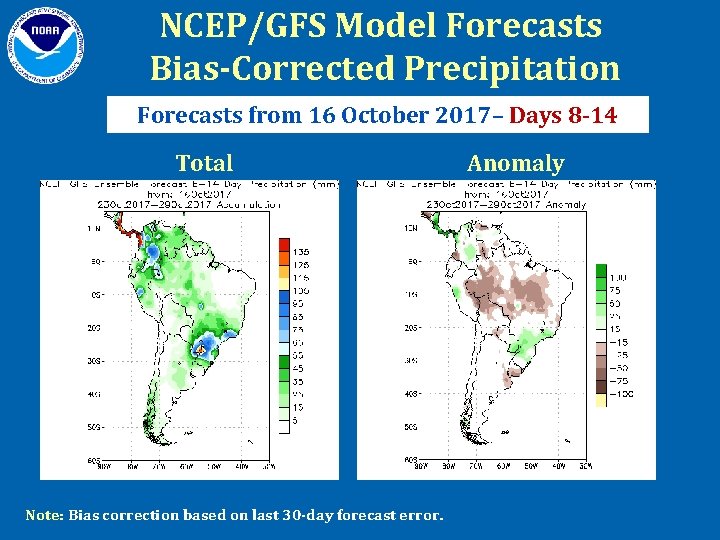 NCEP/GFS Model Forecasts Bias-Corrected Precipitation Forecasts from 16 October 2017– Days 8 -14 Total