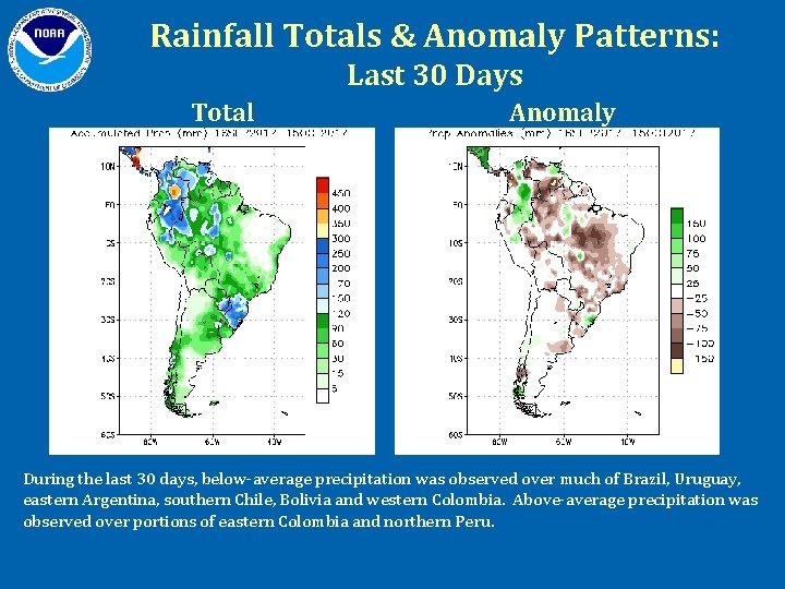 Rainfall Totals & Anomaly Patterns: Last 30 Days Total Anomaly During the last 30