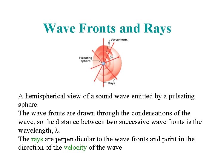 Wave Fronts and Rays A hemispherical view of a sound wave emitted by a