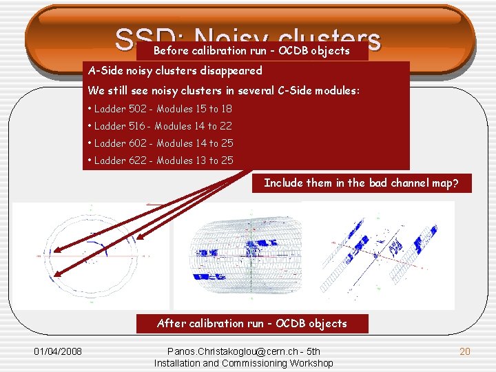 SSD: Noisy clusters Before calibration run - OCDB objects A-Side noisy clusters disappeared We