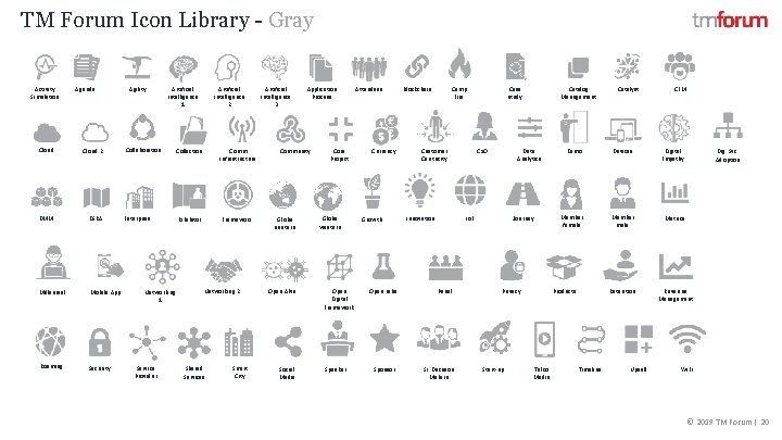 TM Forum Icon Library - Gray Activity Simulation Agenda Cloud 2 DMM DSRA Millennial