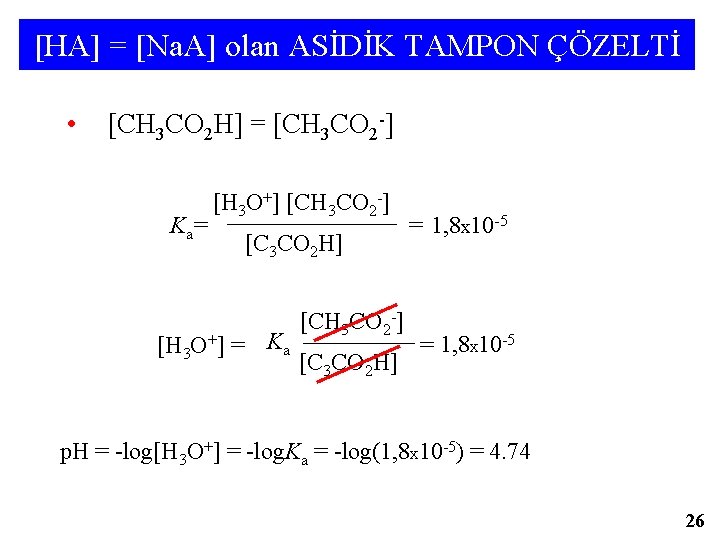 [HA] = [Na. A] olan ASİDİK TAMPON ÇÖZELTİ • [CH 3 CO 2 H]