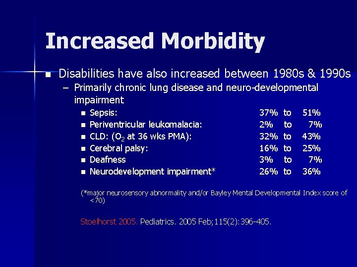 Increased Morbidity n Disabilities have also increased between 1980 s & 1990 s –