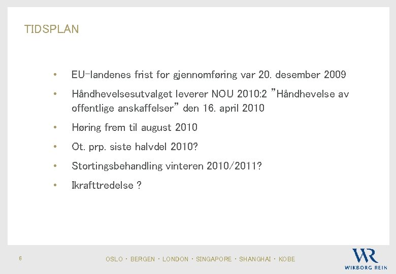 TIDSPLAN 6 • EU-landenes frist for gjennomføring var 20. desember 2009 • Håndhevelsesutvalget leverer