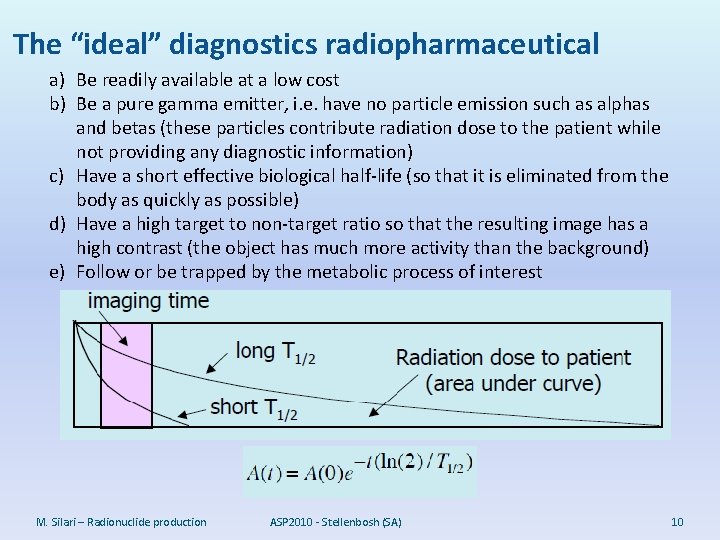 The “ideal” diagnostics radiopharmaceutical a) Be readily available at a low cost b) Be