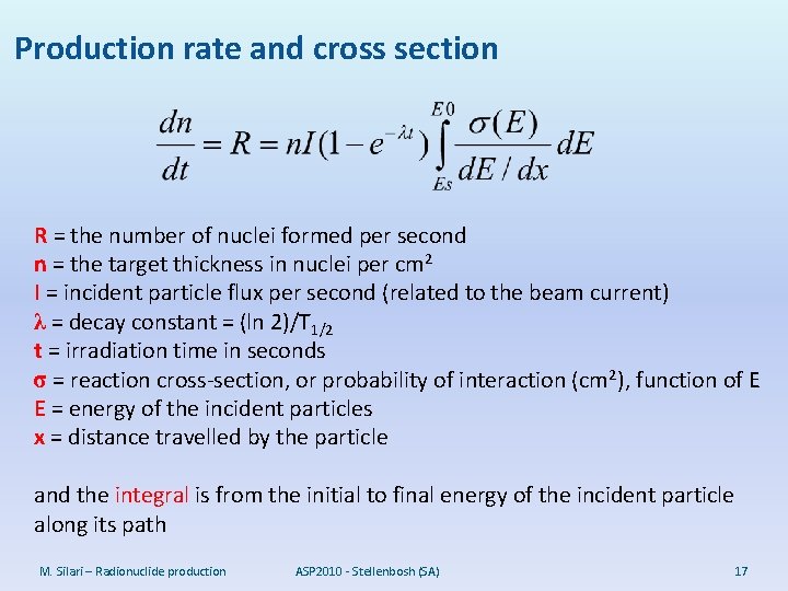 Production rate and cross section R = the number of nuclei formed per second