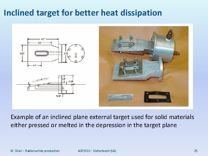 Inclined target for better heat dissipation Example of an inclined plane external target used