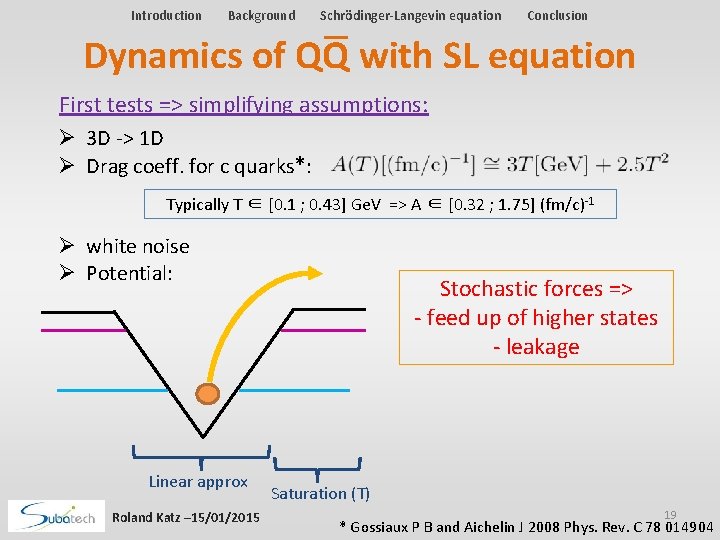 Introduction Background Schrödinger-Langevin equation Conclusion Dynamics of QQ with SL equation First tests => Introduction Background Schrödinger-Langevin equation Conclusion Dynamics of QQ with SL equation First tests =>