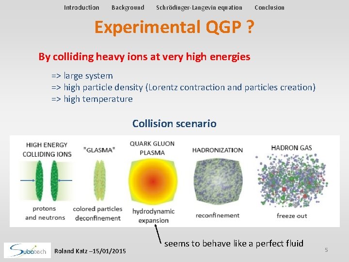 Introduction Background Schrödinger-Langevin equation Conclusion Experimental QGP ? By colliding heavy ions at very Introduction Background Schrödinger-Langevin equation Conclusion Experimental QGP ? By colliding heavy ions at very