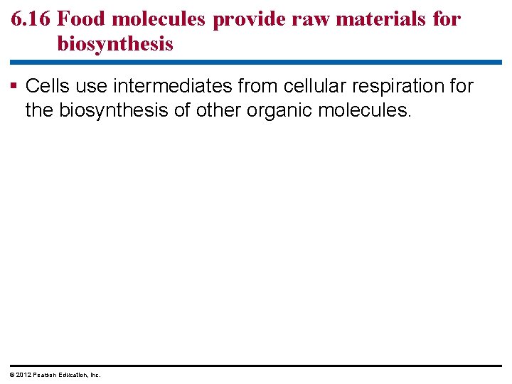 6. 16 Food molecules provide raw materials for biosynthesis Cells use intermediates from cellular