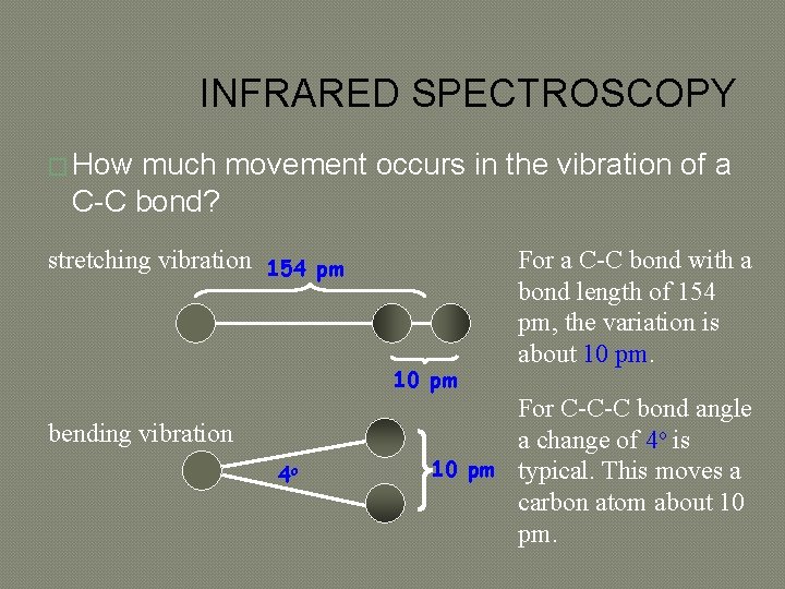 INFRARED SPECTROSCOPY � How much movement occurs in the vibration of a C-C bond?