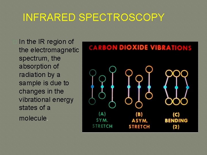 INFRARED SPECTROSCOPY � In the IR region of the electromagnetic spectrum, the absorption of