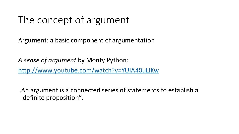 The concept of argument Argument: a basic component of argumentation A sense of argument The concept of argument Argument: a basic component of argumentation A sense of argument