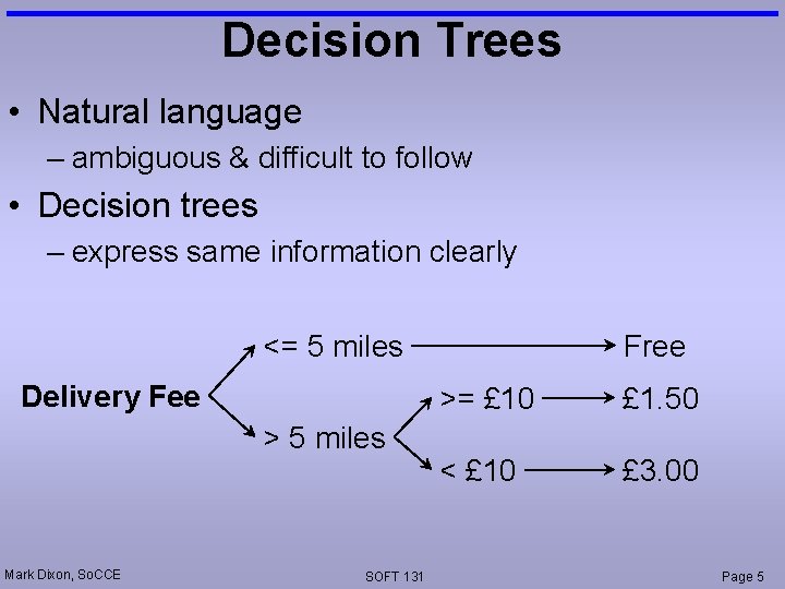 Decision Trees • Natural language – ambiguous & difficult to follow • Decision trees