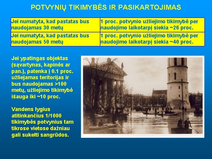 POTVYNIŲ TIKIMYBĖS IR PASIKARTOJIMAS Jei numatyta, kad pastatas bus naudojamas 30 metų Jei numatyta,