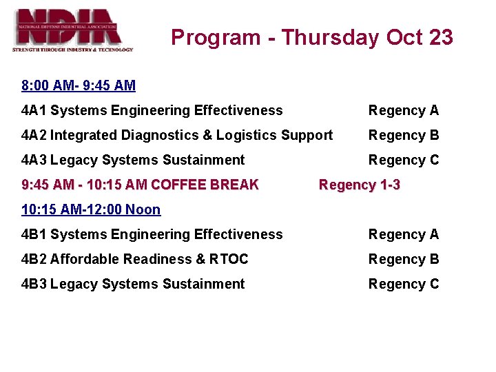 Program - Thursday Oct 23 8: 00 AM- 9: 45 AM 4 A 1