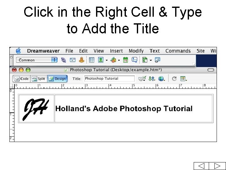Click in the Right Cell & Type to Add the Title 
