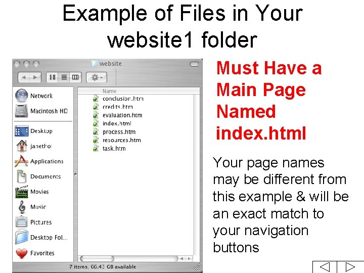 Example of Files in Your website 1 folder Must Have a Main Page Named
