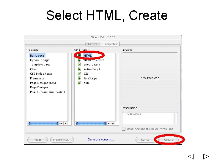Select HTML, Create 