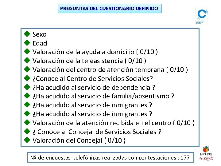 PREGUNTAS DEL CUESTIONARIO DEFINIDO u Sexo u Edad u Valoración de la ayuda a