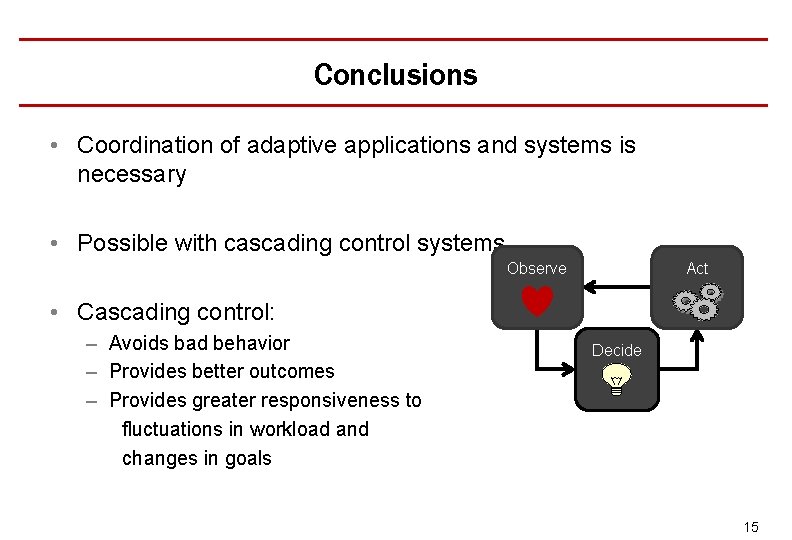 Conclusions • Coordination of adaptive applications and systems is necessary • Possible with cascading