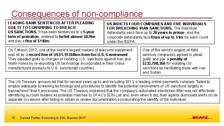 Consequences of non-compliance LEADING BANK SENTENCED AFTER PLEADING GUILTY TO CONSPIRING TO BREACH US