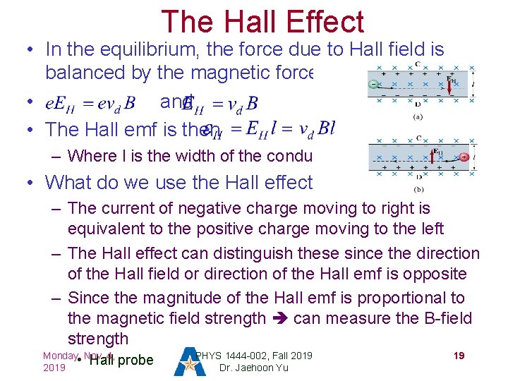 The Hall Effect • In the equilibrium, the force due to Hall field is