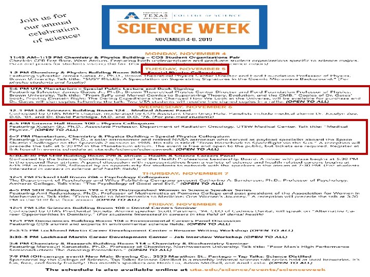 UTA Science Week, this week! Monday, Nov. 4, 2019 PHYS 1444 -002, Fall 2019