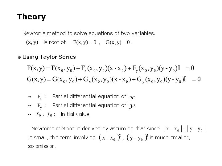 Theory Newton’s method to solve equations of two variables. is root of . Using