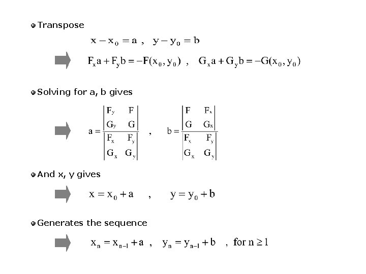 Transpose Solving for a, b gives And x, y gives Generates the sequence 