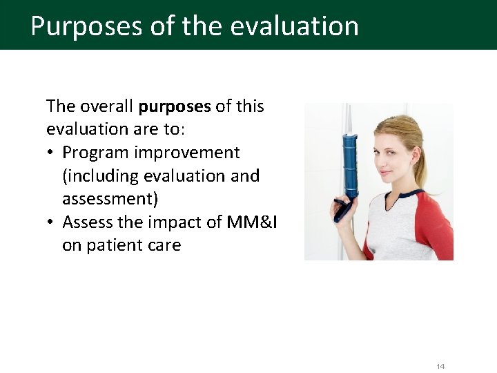 Purposes of the evaluation The overall purposes of this evaluation are to: • Program
