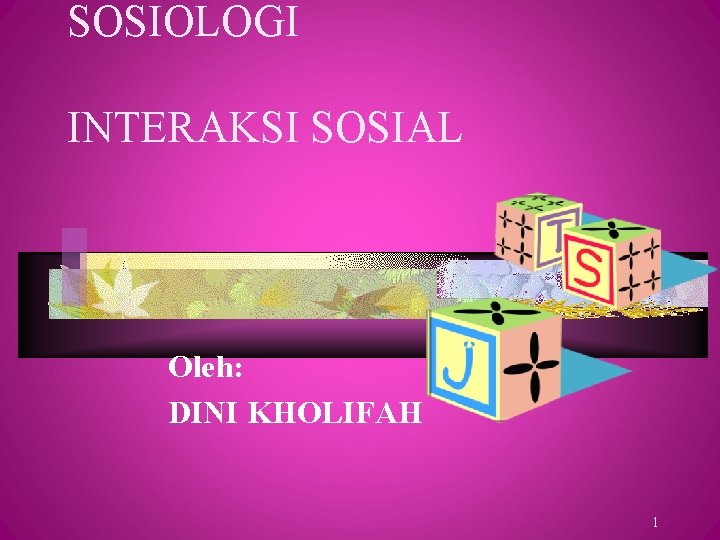 SOSIOLOGI INTERAKSI SOSIAL Oleh: DINI KHOLIFAH 1 