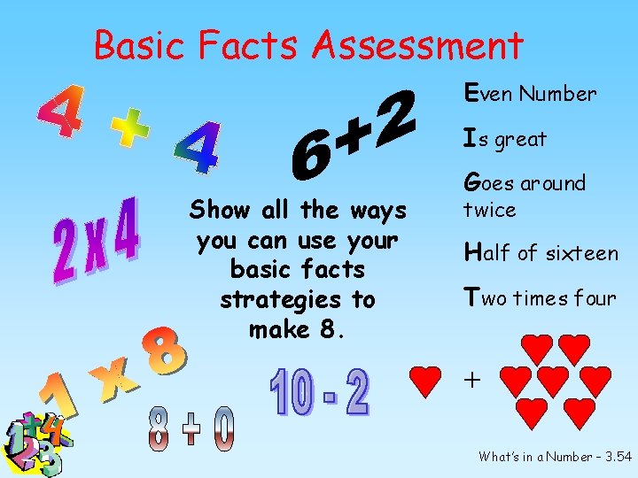 Basic Facts Assessment Even Number Is great Show all the ways you can use
