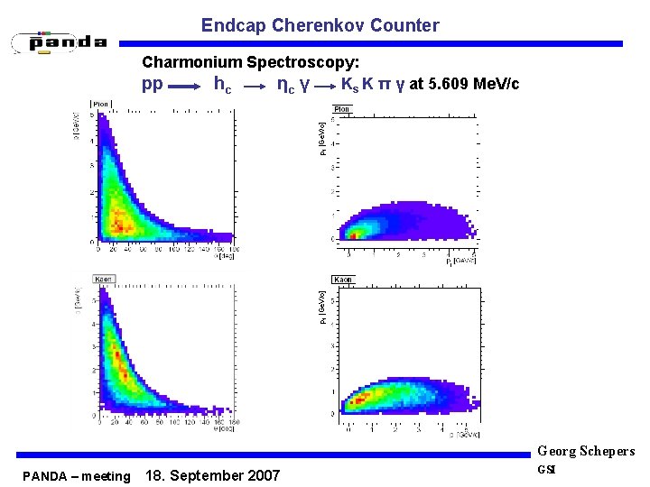 Endcap Cherenkov Counter pt [Ge. V/c] Charmonium Spectroscopy: pp hc ηc γ Ks K