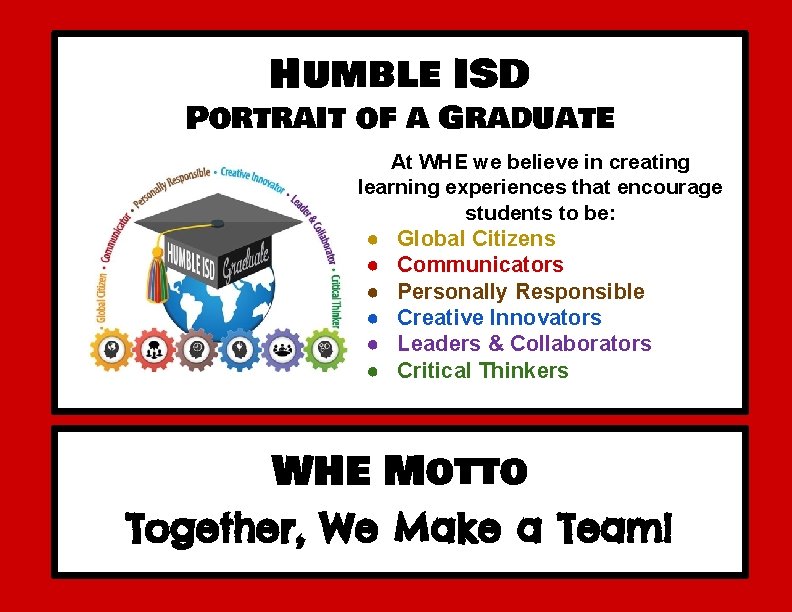 Humble ISD Portrait of a Graduate At WHE we believe in creating learning experiences