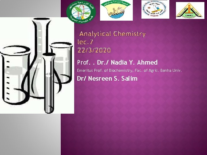 Prof. . Dr. / Nadia Y. Ahmed Emeritus Prof. of Biochemistry, Fac. of Agric.