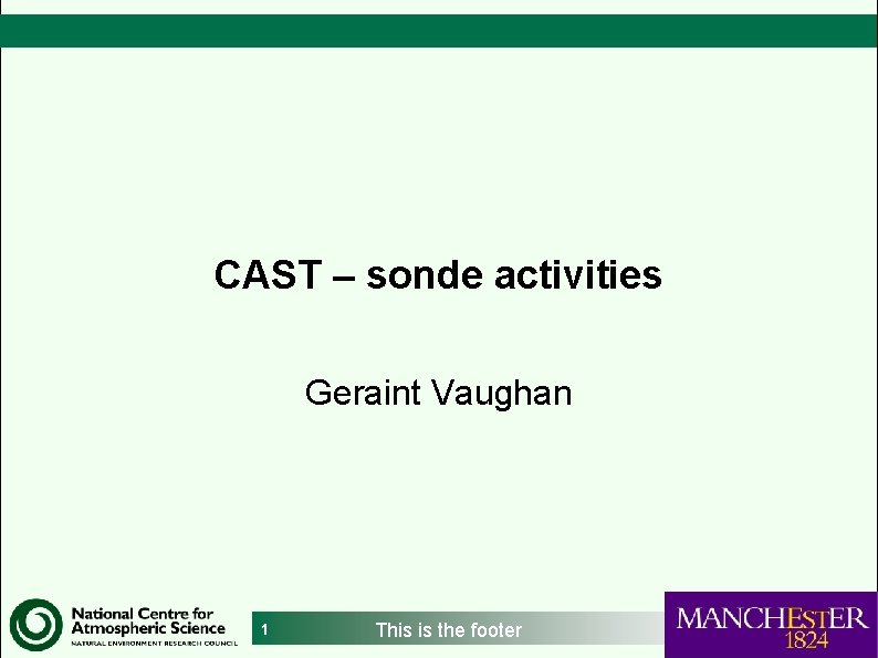 CAST – sonde activities Geraint Vaughan 1 This is the footer 