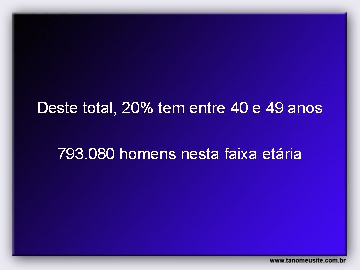 Deste total, 20% tem entre 40 e 49 anos 793. 080 homens nesta faixa