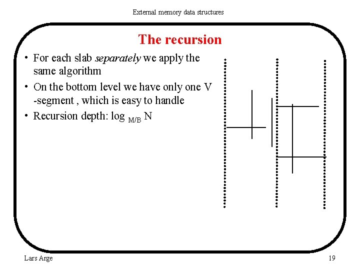 External memory data structures The recursion • For each slab separately we apply the