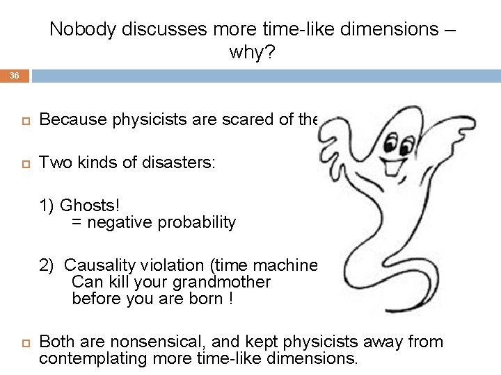 Nobody discusses more time-like dimensions – why? 36 Because physicists are scared of them.