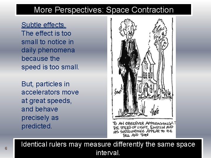 More Perspectives: Space Contraction Subtle effects. The effect is too small to notice in