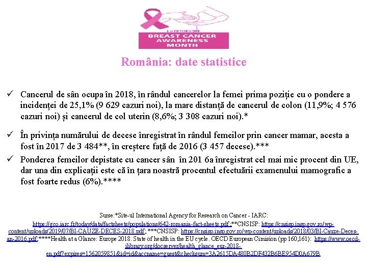 România: date statistice ü Cancerul de sân ocupa în 2018, în rândul cancerelor la